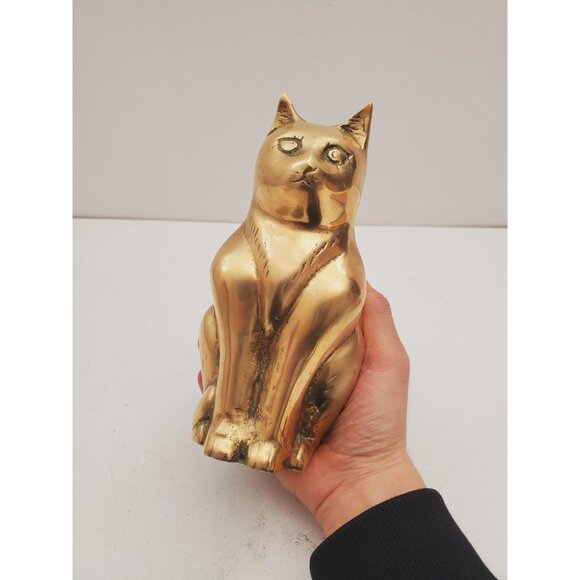 Cat Brass Sculpture, Cute Old Vintage Animal Brass Figurine, Handmade Mini , - Picture 10 of 10